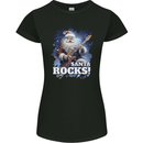 Santa Rocks Christmas Guitar Music Heavy Metal Womens Petite Cut T-Shirt Black