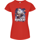 Santa Rocks Christmas Guitar Music Heavy Metal Womens Petite Cut T-Shirt Red
