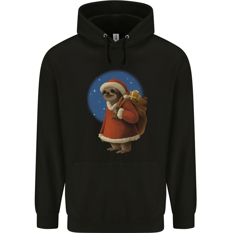 Santa Sloth Funny Christmas Xmas Childrens Kids Hoodie Black