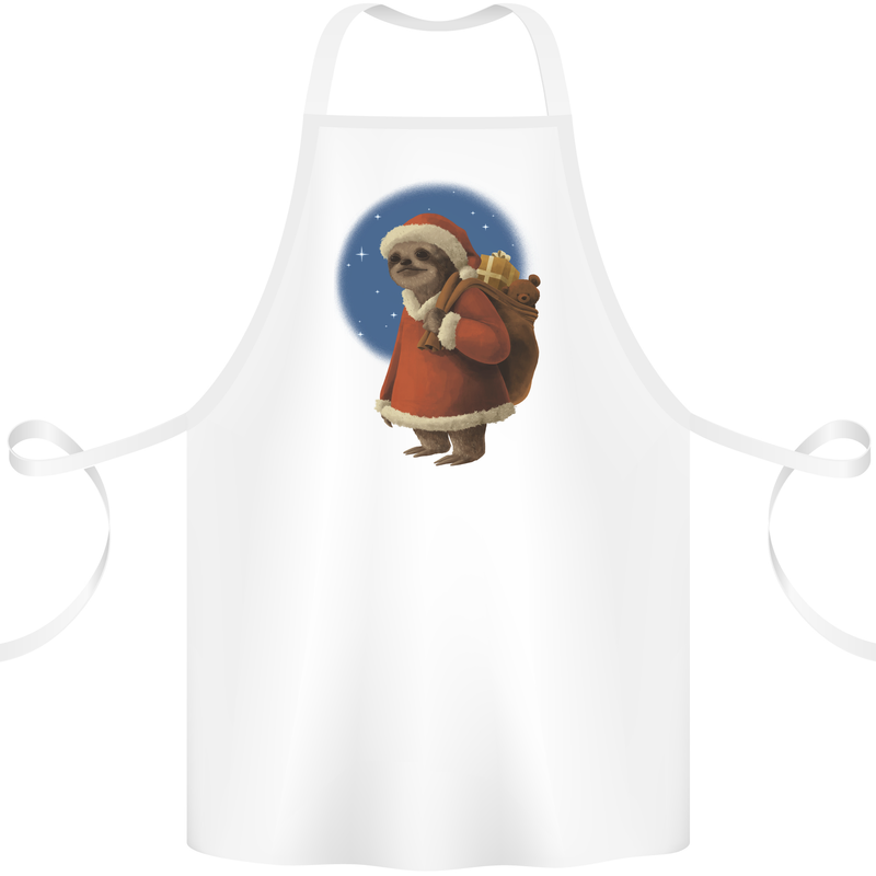 Santa Sloth Funny Christmas Xmas Cotton Apron 100% Organic White