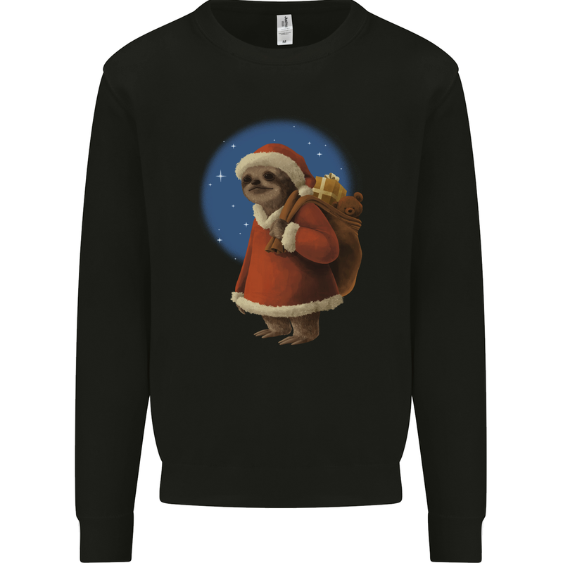 Santa Sloth Funny Christmas Xmas Kids Sweatshirt Jumper Black