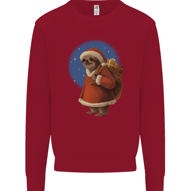 Santa Sloth Funny Christmas Xmas Kids Sweatshirt Jumper Red