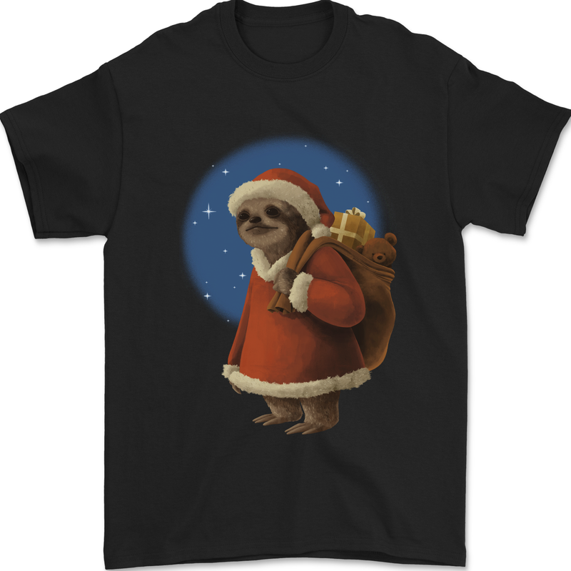 Santa Sloth Funny Christmas Xmas Mens T-Shirt 100% Cotton Black
