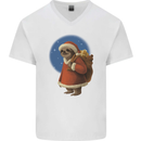 Santa Sloth Funny Christmas Xmas Mens V-Neck Cotton T-Shirt White