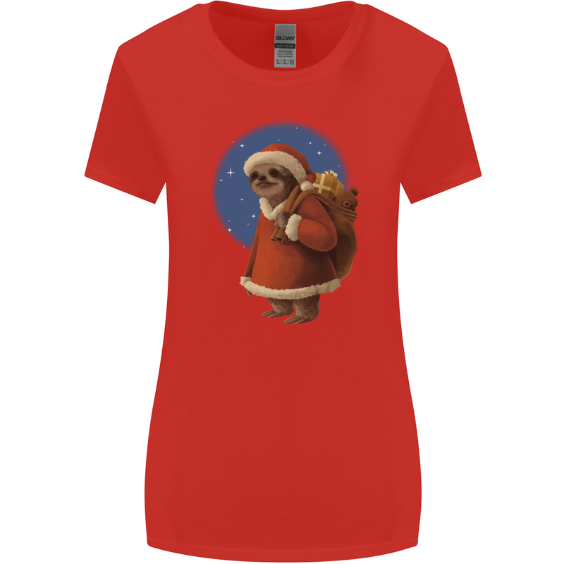 Santa Sloth Funny Christmas Xmas Womens Wider Cut T-Shirt Red