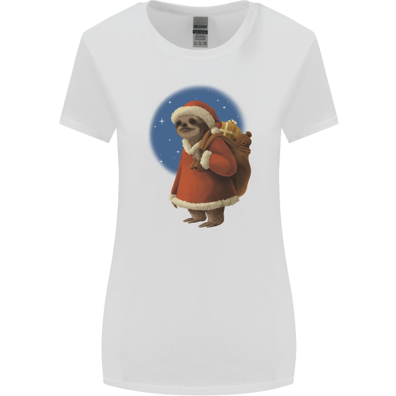 Santa Sloth Funny Christmas Xmas Womens Wider Cut T-Shirt White