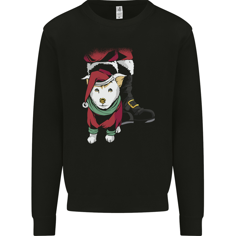 Santa With a Puppy Dog Christmas Xmas Mens Sweatshirt Jumper Black