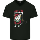 Santa With a Puppy Dog Christmas Xmas Mens V-Neck Cotton T-Shirt Black