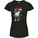 Santa With a Puppy Dog Christmas Xmas Womens Petite Cut T-Shirt Black