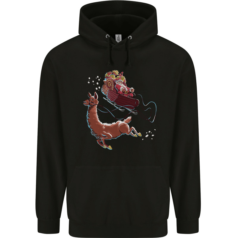 Santa & Llama Funny Christmas Sleigh Xmas Childrens Kids Hoodie Black