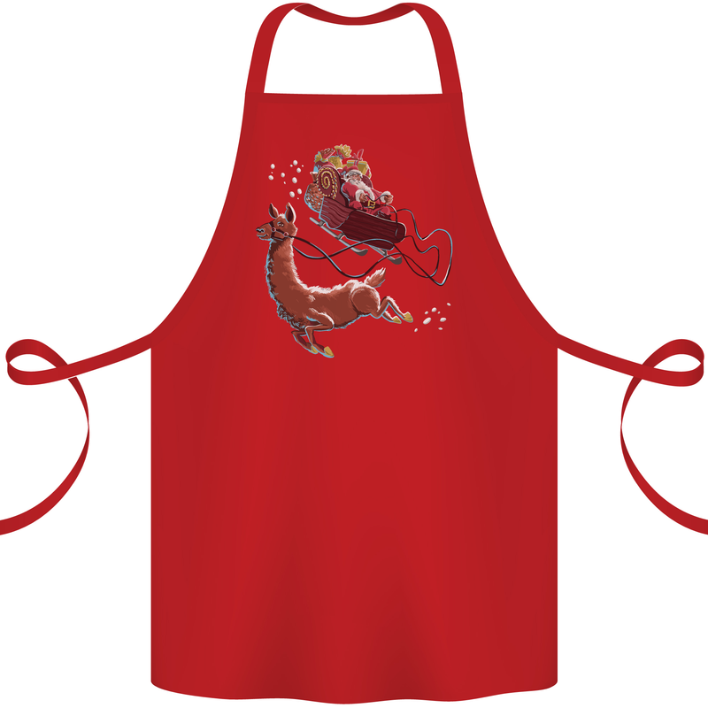 Santa & Llama Funny Christmas Sleigh Xmas Cotton Apron 100% Organic Red