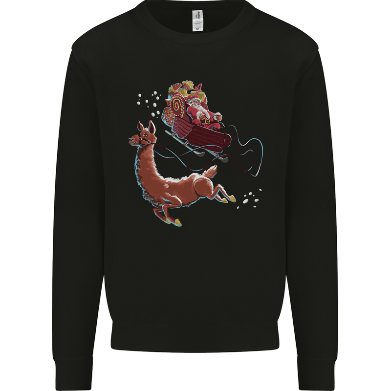 Santa & Llama Funny Christmas Sleigh Xmas Kids Sweatshirt Jumper Black
