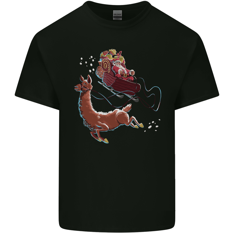 Santa & Llama Funny Christmas Sleigh Xmas Kids T-Shirt Childrens Black