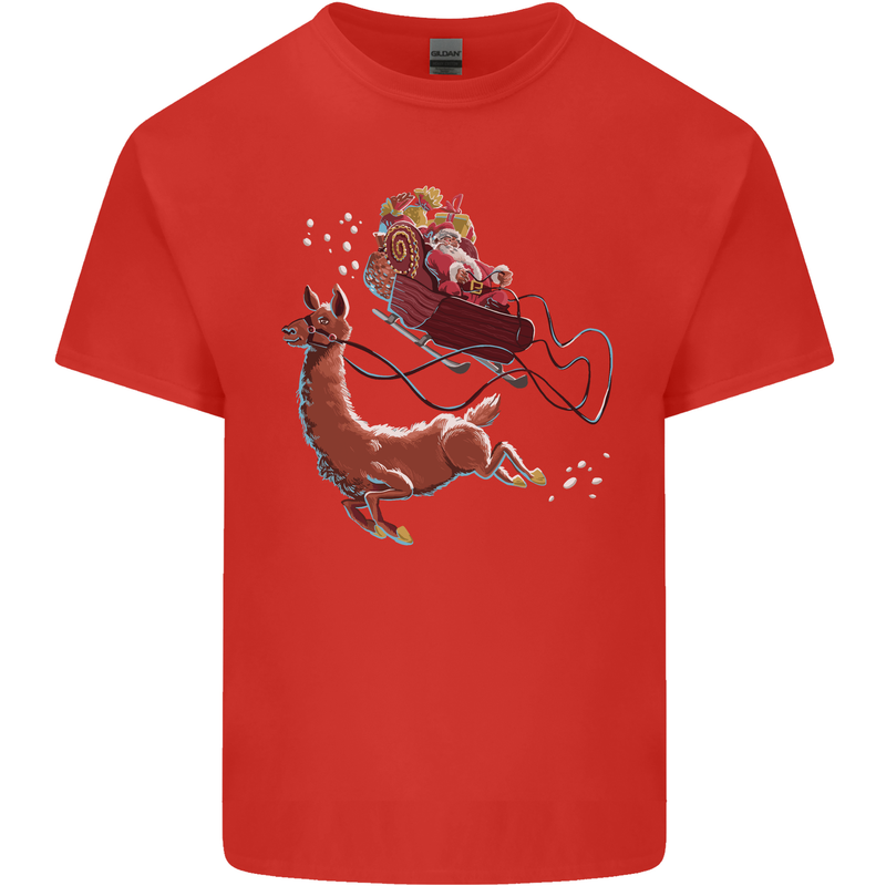 Santa & Llama Funny Christmas Sleigh Xmas Kids T-Shirt Childrens Red