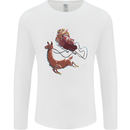Santa & Llama Funny Christmas Sleigh Xmas Mens Long Sleeve T-Shirt White