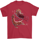 Santa & Llama Funny Christmas Sleigh Xmas Mens T-Shirt 100% Cotton Red