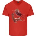 Santa & Llama Funny Christmas Sleigh Xmas Mens V-Neck Cotton T-Shirt Red
