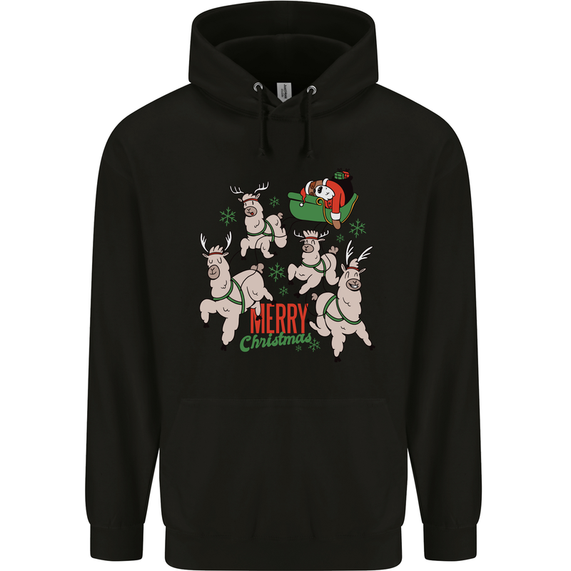 Santa & Llama Sleigh Funny Christmas Xmas Childrens Kids Hoodie Black