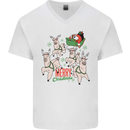 Santa & Llama Sleigh Funny Christmas Xmas Mens V-Neck Cotton T-Shirt White