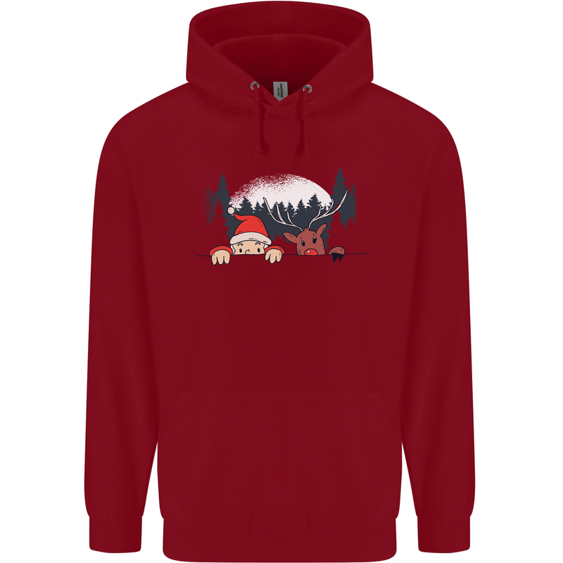 Santa & Rudolf Peeking Funny Christmas Xmas Childrens Kids Hoodie Red
