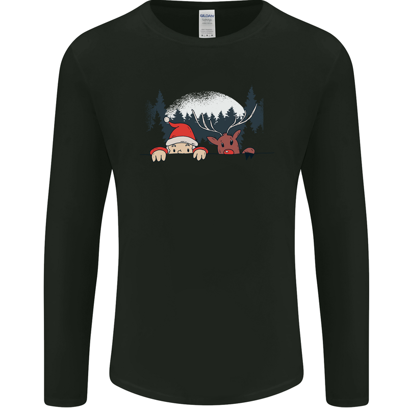 Santa & Rudolf Peeking Funny Christmas Xmas Mens Long Sleeve T-Shirt Black