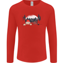 Santa & Rudolf Peeking Funny Christmas Xmas Mens Long Sleeve T-Shirt Red