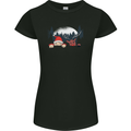 Santa & Rudolf Peeking Funny Christmas Xmas Womens Petite Cut T-Shirt Black