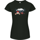 Santa & Rudolf Peeking Funny Christmas Xmas Womens Petite Cut T-Shirt Black