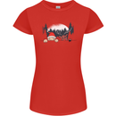 Santa & Rudolf Peeking Funny Christmas Xmas Womens Petite Cut T-Shirt Red