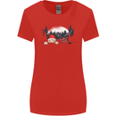 Santa & Rudolf Peeking Funny Christmas Xmas Womens Wider Cut T-Shirt Red