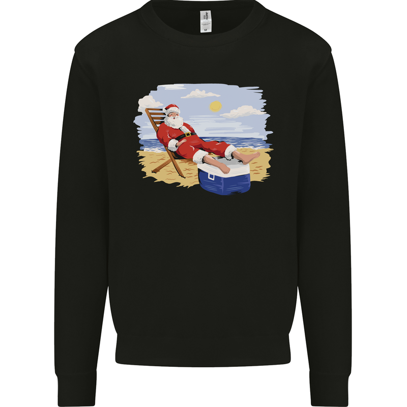 Santa at the Beach Christmas Summer Xmas Holiday Kids Sweatshirt Jumper Black