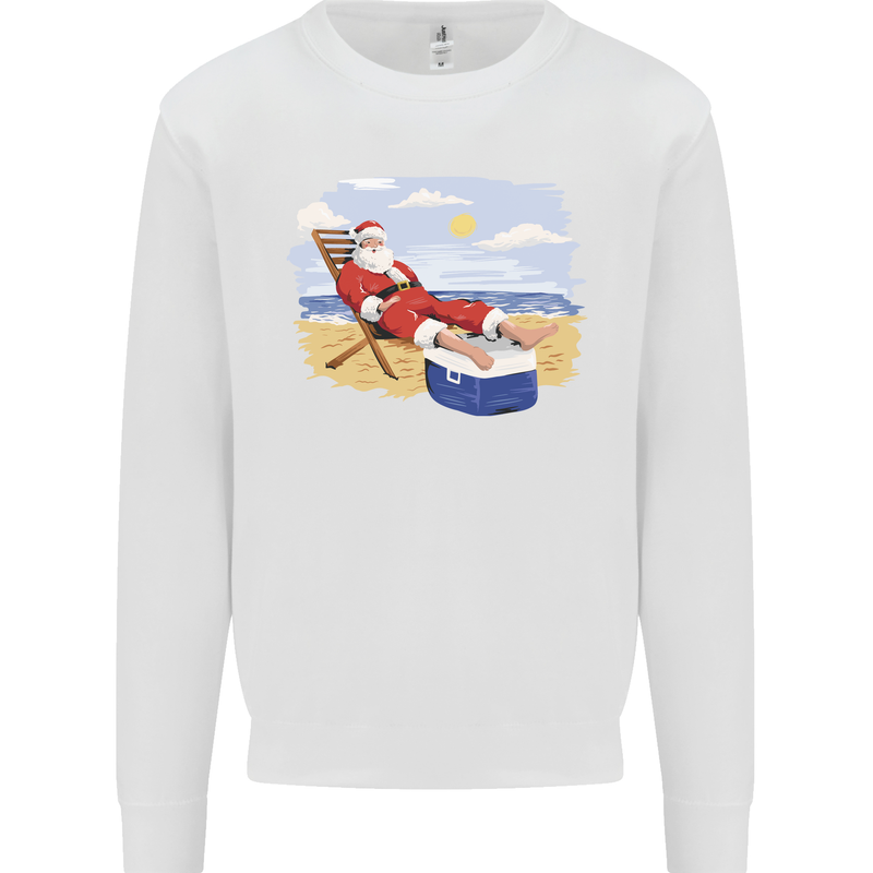 Santa at the Beach Christmas Summer Xmas Holiday Kids Sweatshirt Jumper White