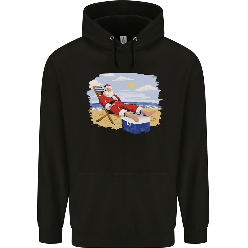 Santa at the Beach Christmas Summer Xmas Holiday Mens 80% Cotton Hoodie Black