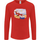 Santa at the Beach Christmas Summer Xmas Holiday Mens Long Sleeve T-Shirt Red