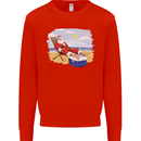 Santa at the Beach Christmas Summer Xmas Holiday Mens Sweatshirt Jumper Bright Red