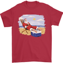 Santa at the Beach Christmas Summer Xmas Holiday Mens T-Shirt 100% Cotton Red