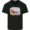 Santa at the Beach Christmas Summer Xmas Holiday Mens V-Neck Cotton T-Shirt Black