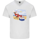 Santa at the Beach Christmas Summer Xmas Holiday Mens V-Neck Cotton T-Shirt White