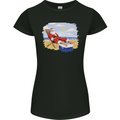 Santa at the Beach Christmas Summer Xmas Holiday Womens Petite Cut T-Shirt Black