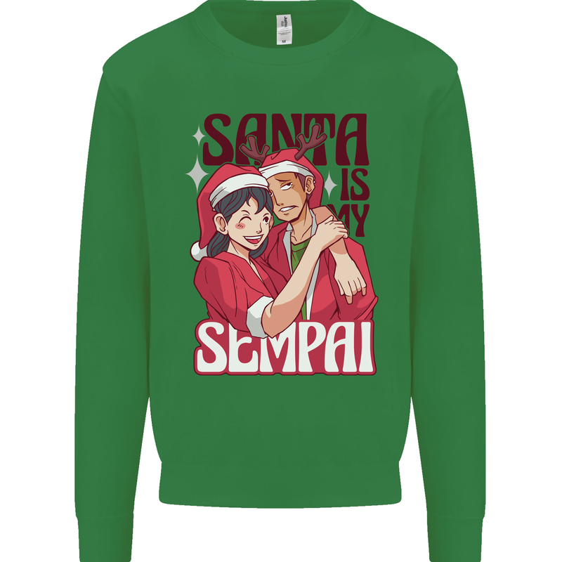 Santa is My Sempai Funny Anime Christmas Xmas Kids Sweatshirt Jumper Irish Green