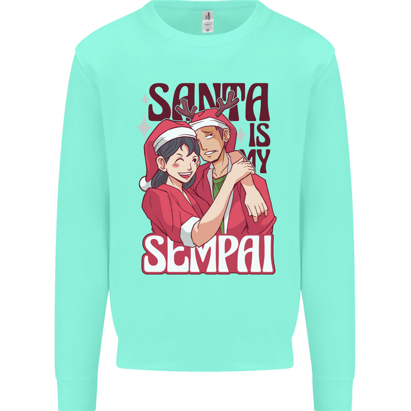 Santa is My Sempai Funny Anime Christmas Xmas Kids Sweatshirt Jumper Peppermint