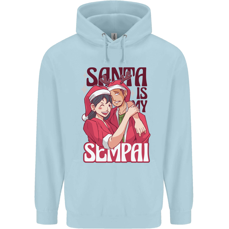 Santa is My Sempai Funny Anime Christmas Xmas Mens 80% Cotton Hoodie Light Blue