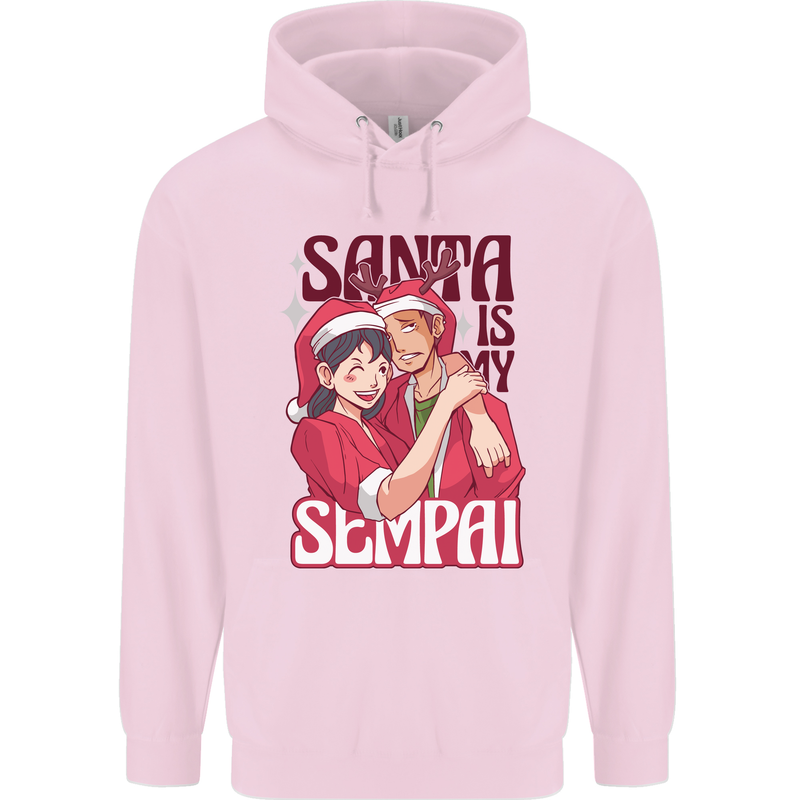 Santa is My Sempai Funny Anime Christmas Xmas Mens 80% Cotton Hoodie Light Pink