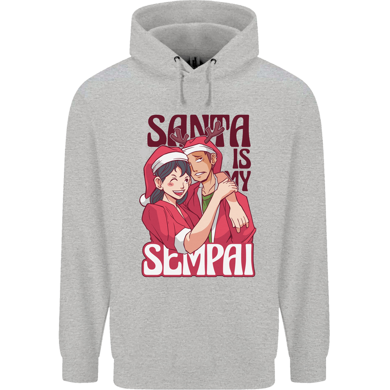 Santa is My Sempai Funny Anime Christmas Xmas Mens 80% Cotton Hoodie Sports Grey