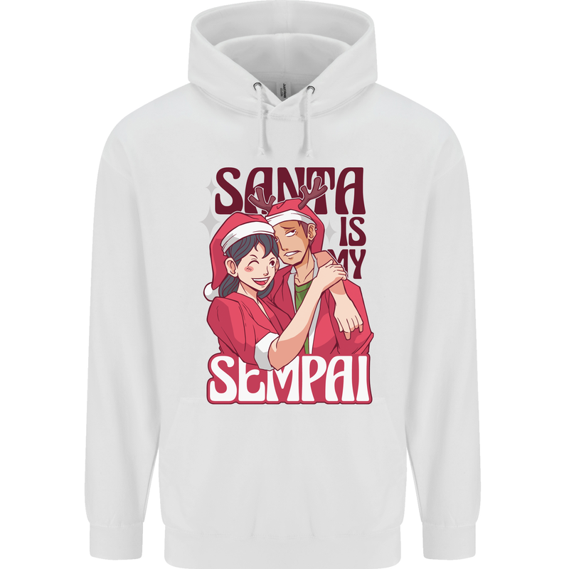 Santa is My Sempai Funny Anime Christmas Xmas Mens 80% Cotton Hoodie White