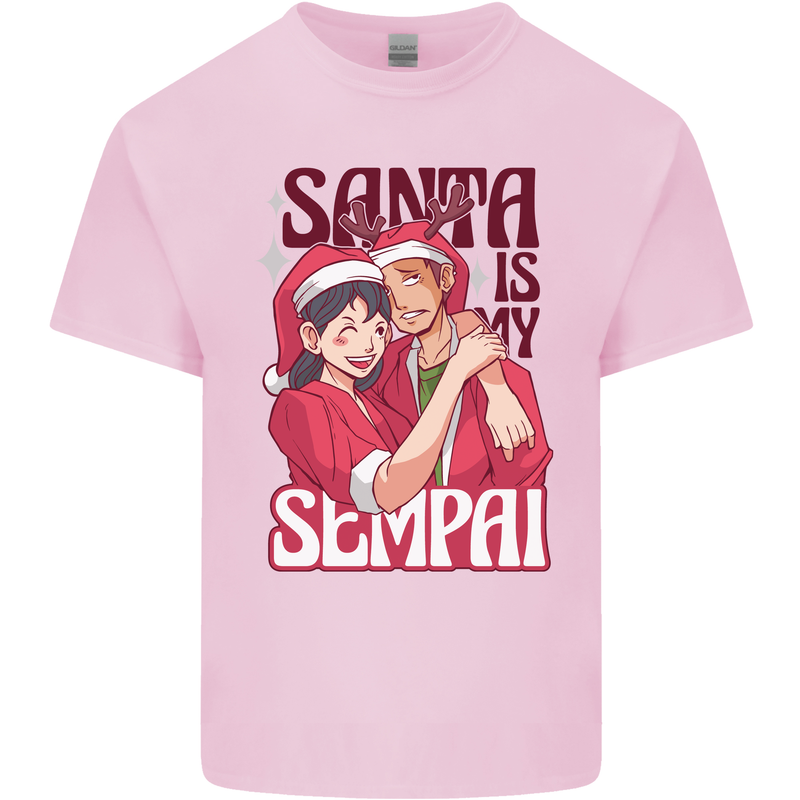 Santa is My Sempai Funny Anime Christmas Xmas Mens Cotton T-Shirt Tee Top Light Pink