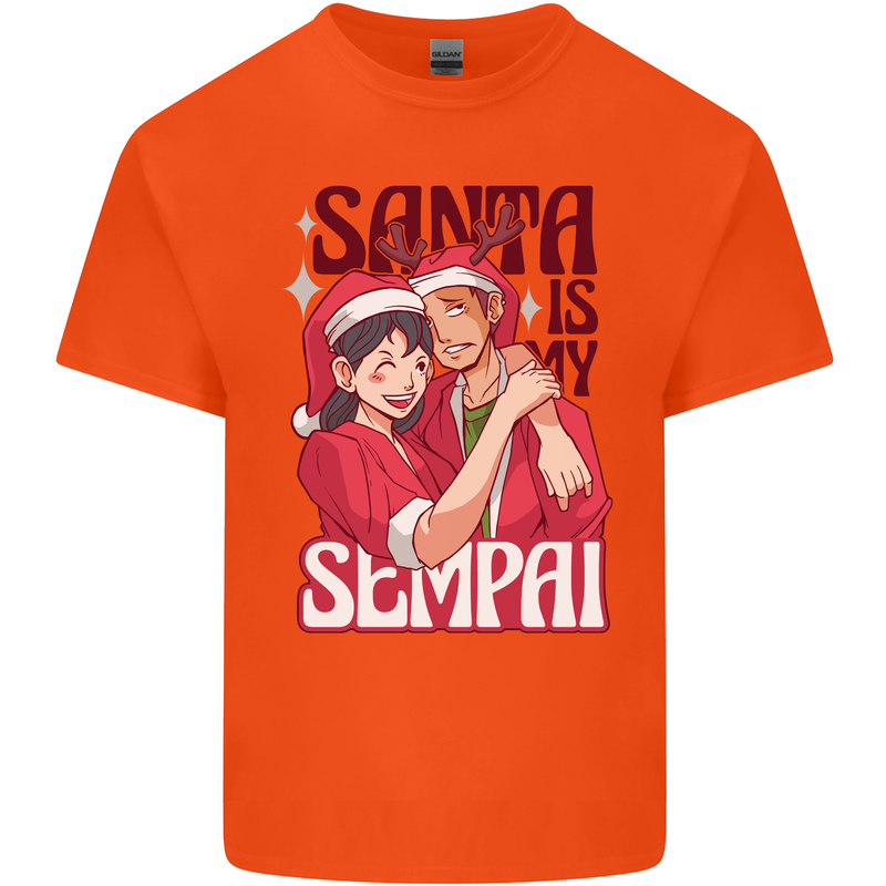 Santa is My Sempai Funny Anime Christmas Xmas Mens Cotton T-Shirt Tee Top Orange