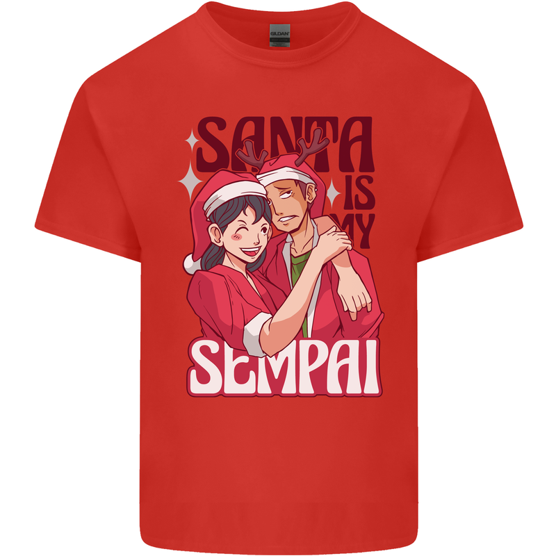 Santa is My Sempai Funny Anime Christmas Xmas Mens Cotton T-Shirt Tee Top Red