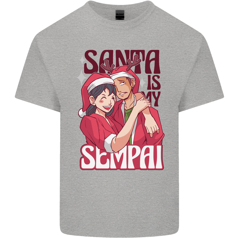 Santa is My Sempai Funny Anime Christmas Xmas Mens Cotton T-Shirt Tee Top Sports Grey