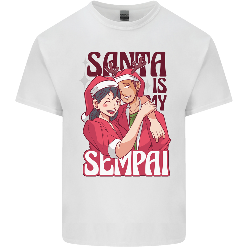 Santa is My Sempai Funny Anime Christmas Xmas Mens Cotton T-Shirt Tee Top White